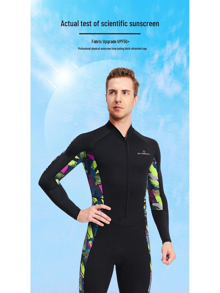 Men's 1.5mm One-Piece Long Sleeve Wetsuit for Diving, Snorkeling, and Surfing - Lycra Sun Protection.
