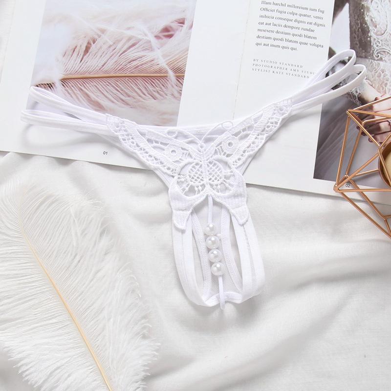 Frauen Tangas und G String Perlen Hohl Frauen Höschen Sexy Unterwäsche Erotische Öffnung Schritt Schmetterling Gestickte T-Rücken