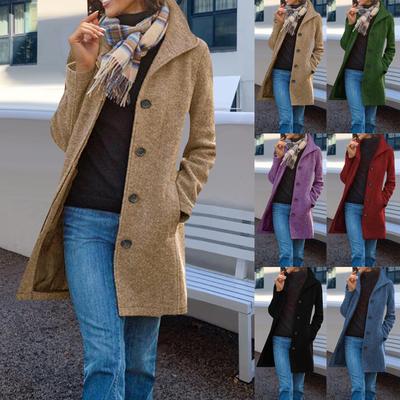 Γυναικείες μάλλινες καμπύλες διπλές παλτό Casual Stand γιακά Fleece Εξωτερικά ρούχα