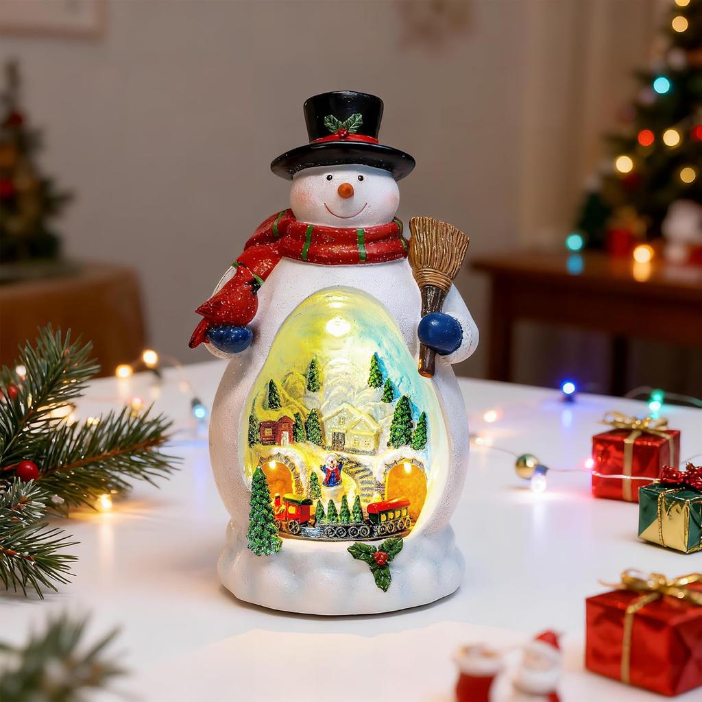 Lighted Snowman Ornaments, Battery Powered LED Tabletop Decor for Christmas Tree & Mantel, Warm White Holiday Centerpiece