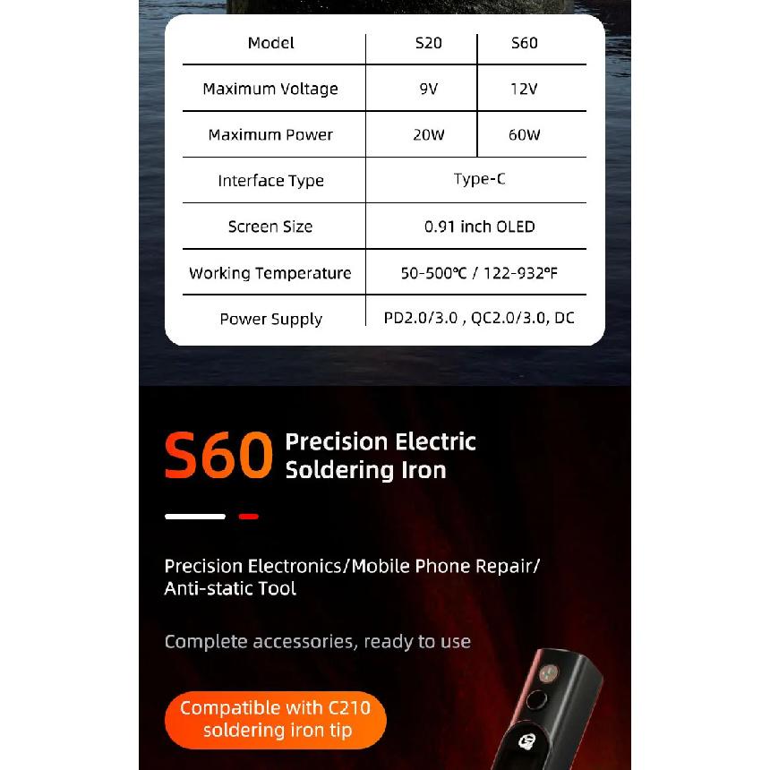 SEQURE S60 with Toolkit Nano Electric Soldering Iron Precision Portable Anti-static Soldering Pen Support PD|QC Power Supply