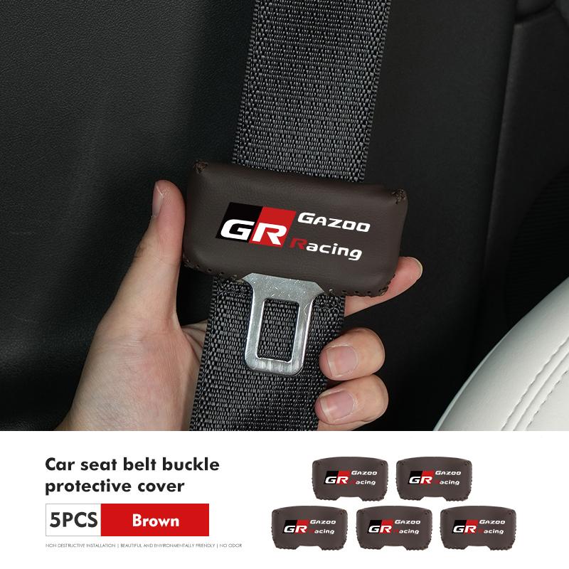 CLI1 Car Seat Belt Buckle Plug Leather Car Seat Belt Clip Protective Covers For Toyota Gazoo Racing TRD Corolla Yaris Chr Auris Rav4