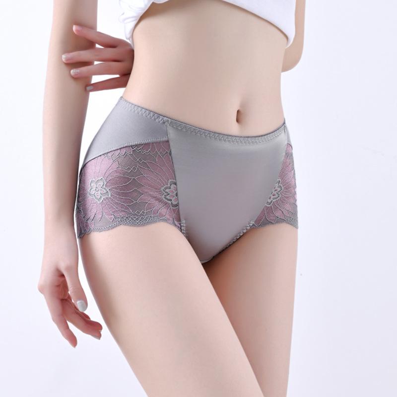 Bragas de satén de lujo para mujer, bragas de encaje sexy de verano con control de barriga, cintura alta, entrepierna de algodón de talla grande, calzoncillos transpirables, ropa interior de lencería