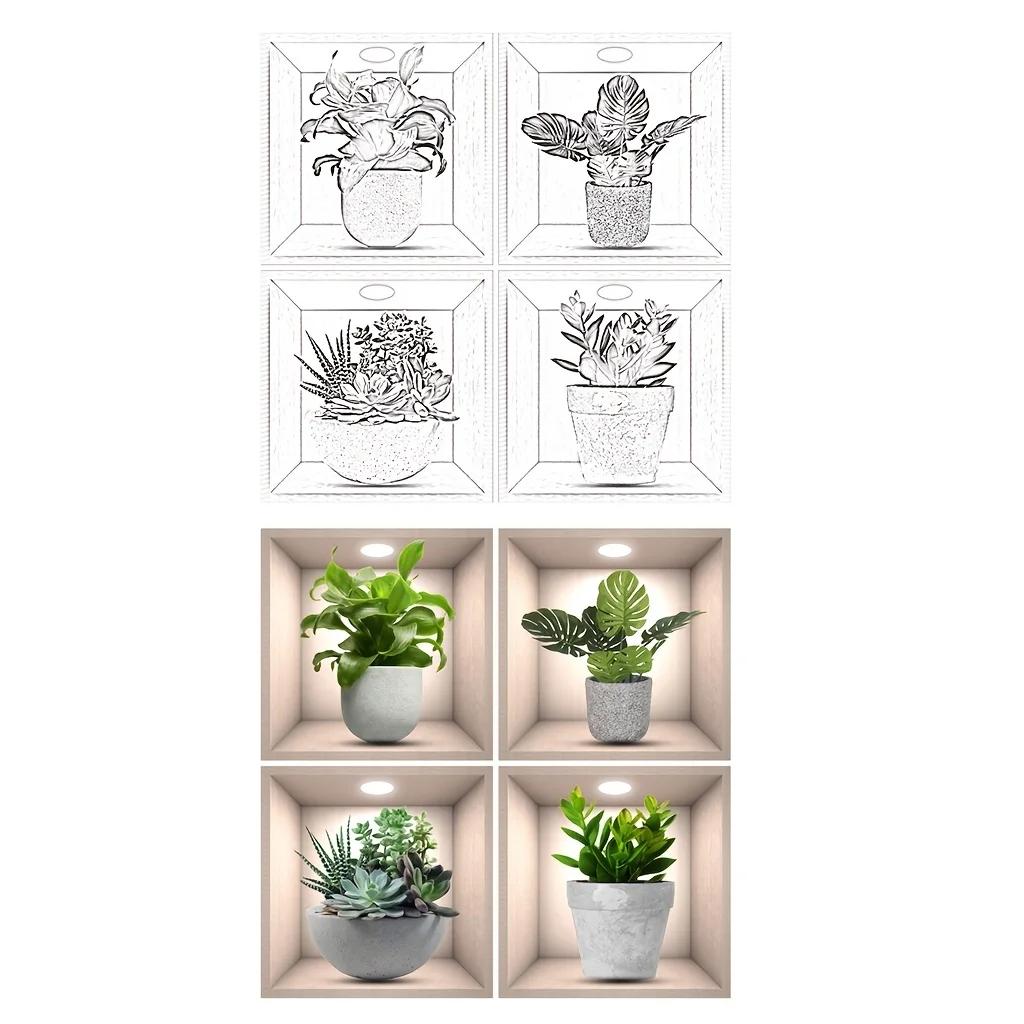 4 stk Plantedekor Klistremerker, PVC Veggklistremerker For Stue, Soverom, Kontor, Selvklebende Hjemmedekor Klistremerker