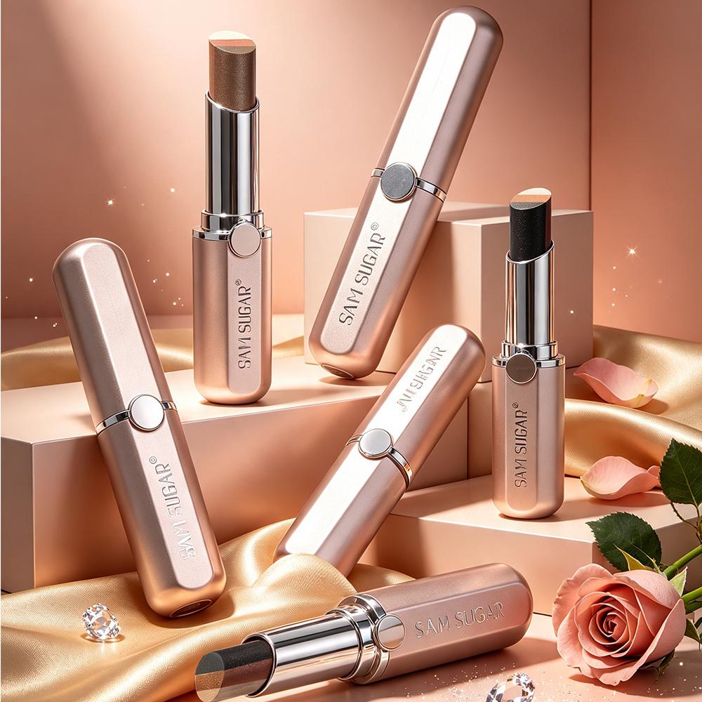 SAM SUGAR Stick Ombretto Cremoso Tricolore Cambiamento Graduale Highlighter e Blush Scintillante Non Disturbante Impermeabile