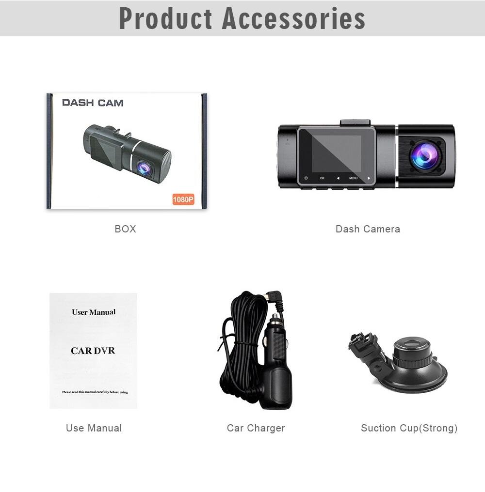 1.5 Inch Screen Dual Lens Dash Cam 1080P Interior Exterior Car Recorder 24H Parking Monitor Black Box Video Recorder 1 Year