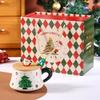 Snowman Ceramic Mugs Xmas Tree Spattered Coffee Cups New Cup Spoon Kit  Holiday Season
