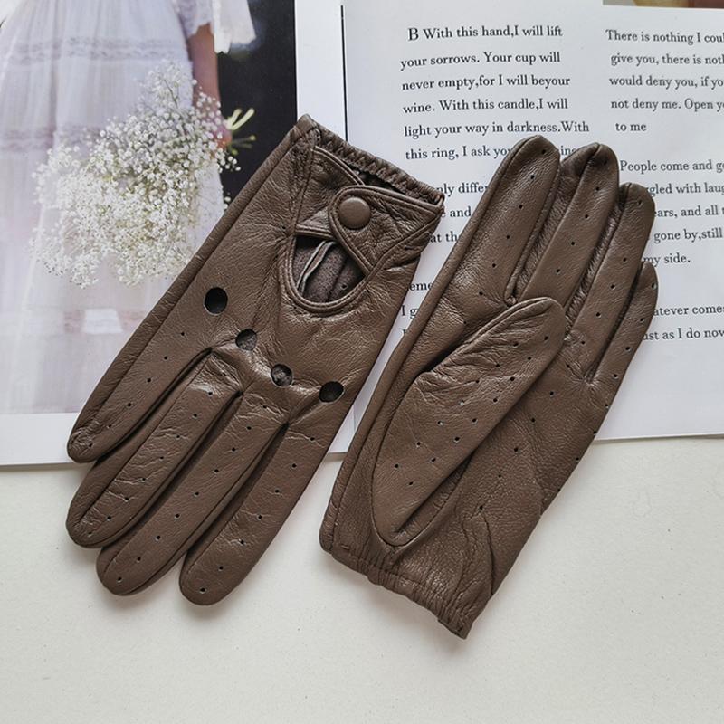 Women's Sheepskin Driver Gloves Thin Breathable Unlined Colored Leather Gloves Summer