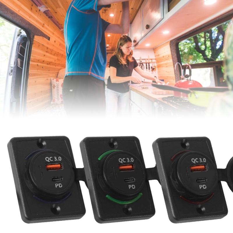 Quick Charge QC3.0 PD Type C Charge USB Outlet Waterproof USB Charge Adapter for RVs Camper Double USB Charging Socket