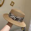 Wind New Designer Zebra Pattern Flat Top Women's Summer Seaside Hat Concave Shape Sunshade Sunscreen