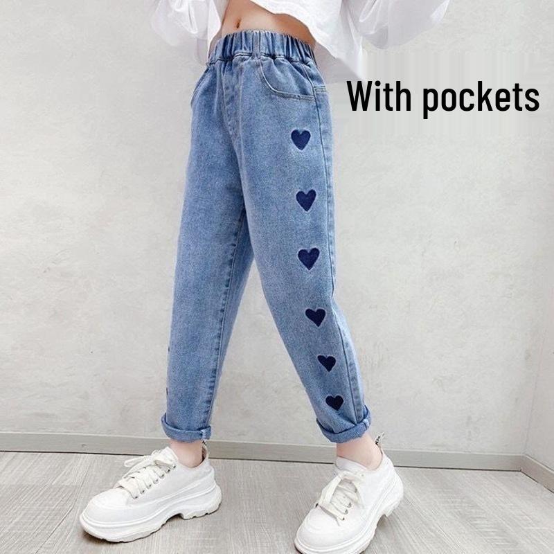 Girls' Stylish Korean Jeans - Spring & Autumn, Medium/Large, Casual Long Pants