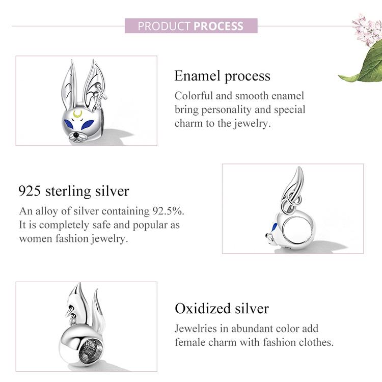 WOSTU 925 Sterling Silver Punk-style Rabbit Animal Charm Bead for Women Fit Original DIY Bracelet Jewelry
