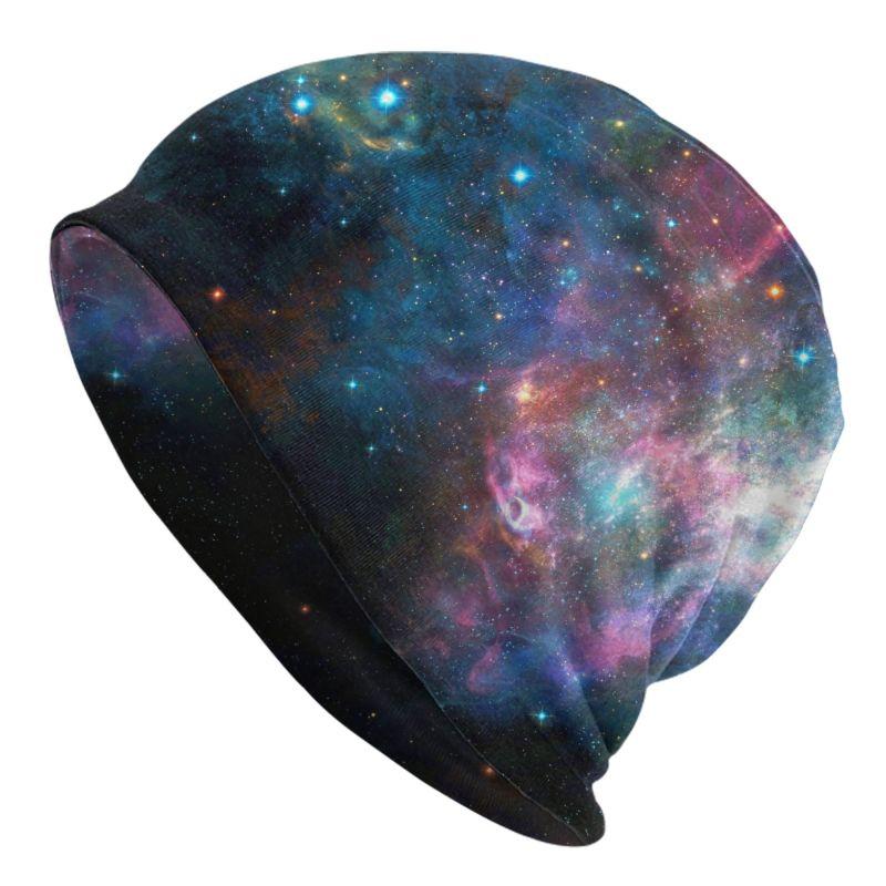 Blue Galaxy Space Beanie Chemo Hat Unisex Daily Headwear Hip Hop Knitted Hat Scarf Nightcap Slouchy Skull Cap for Women Men