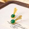 Retro Chinesische Jade Glas Diamant Ohrstecker mit 925 Silberstift