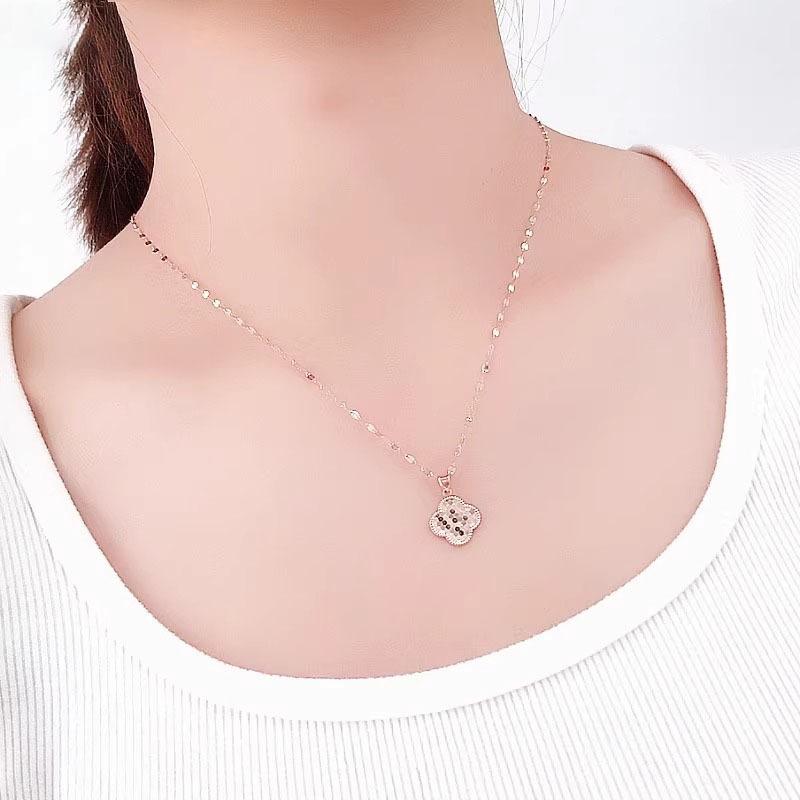Exquisite Russian 585 Purple Gold Bright Dragon Scale Glitter Jumping Pendant Rose Gold Four-Leaf Flower Necklace