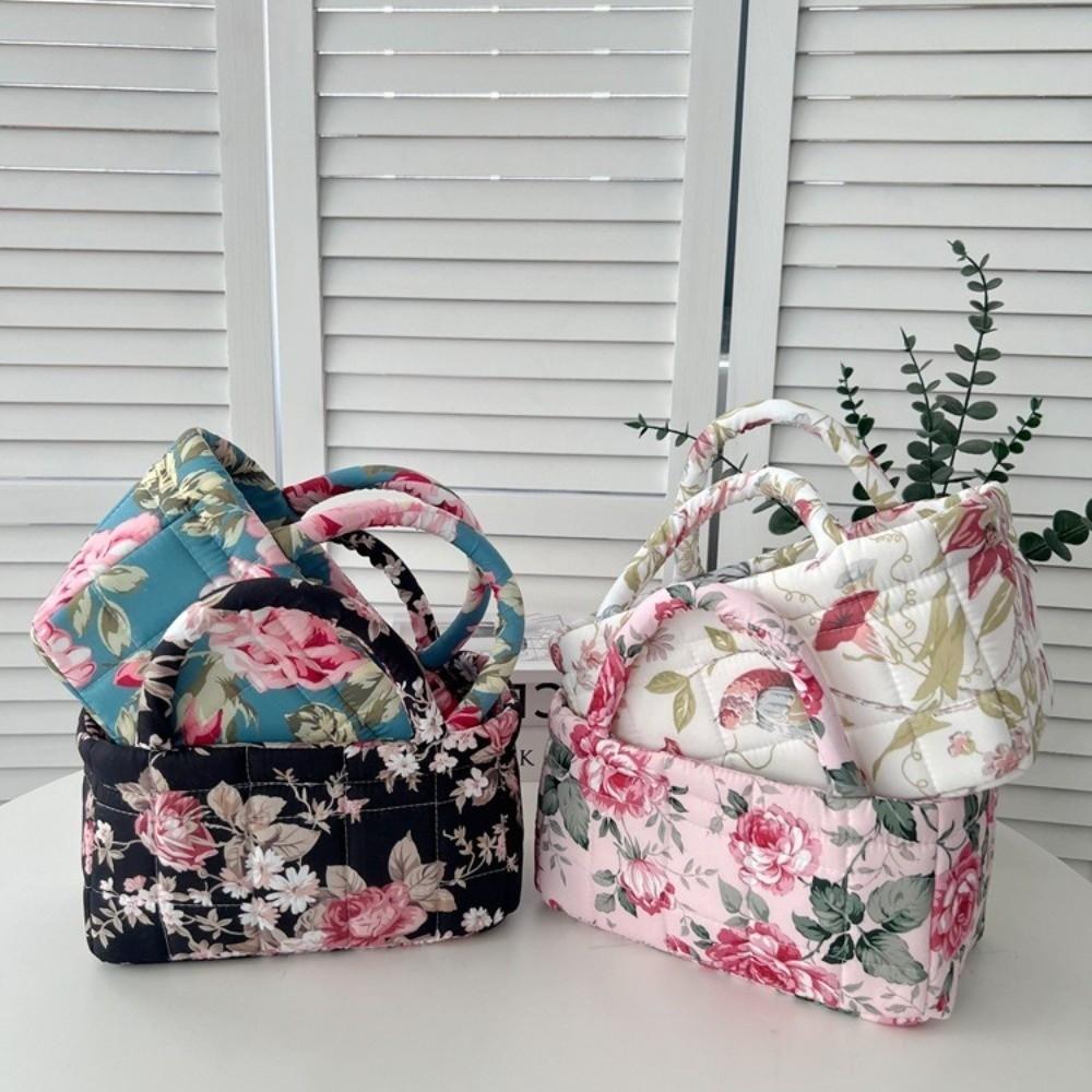 Coșuri Portabile Matlasate cu Flori, Imprimeu Floral, Depozitare de Birou, Organizator, Coș de Depozitare, Gospodărie