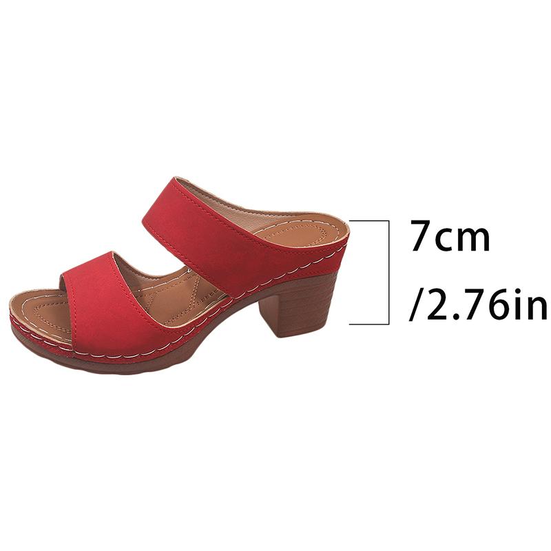 

High Heel Sandals for Women 2026 Summer Thick Sole Square Heeled Slippers Plus Size Chunky Platform Roman Shoes 43 червоний