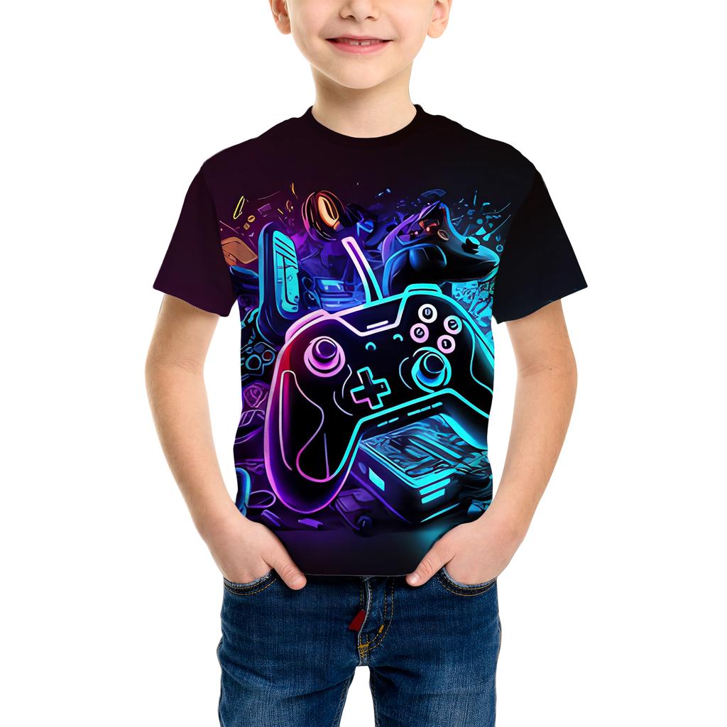 Cartoon Fun 3D Printed Children T-shirt Casual Round-Neck Loose Fashionable Comfortable Breathable Versatile Sports T-shirt