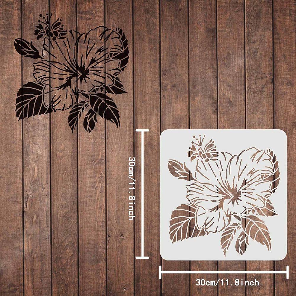 Plastic Reusable Drawing Painting Stencils Templates, for Painting on Scrapbook Fabric Tiles Floor Furniture Wood, Square, Floral Pattern, 300x300mm