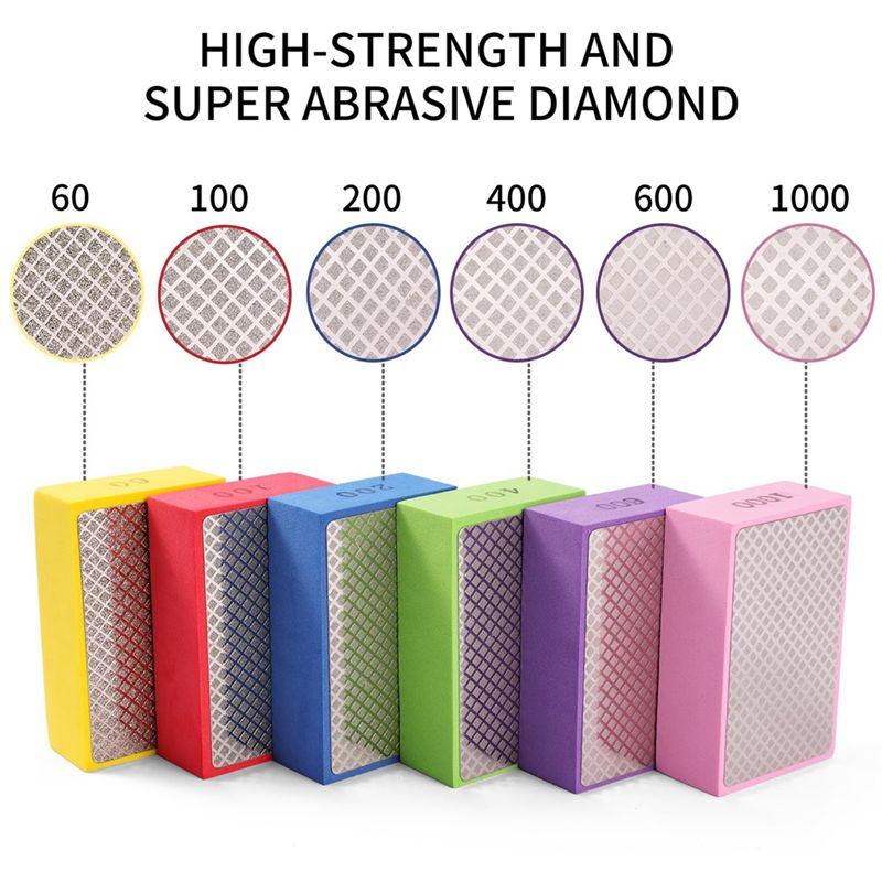A84X-6PCS Diamond Hand Polishing Pads,60/100/200/400/600/1000 Diamond Sanding Pads Tile Tools Polishing Pad Sanding Block