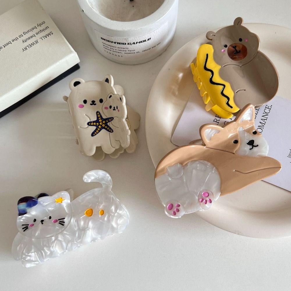 Acetic Acid Acetate Cat Hair Claw Capibara Corgi Dog Shark Clip Creative Animal Hair Clip  Daily