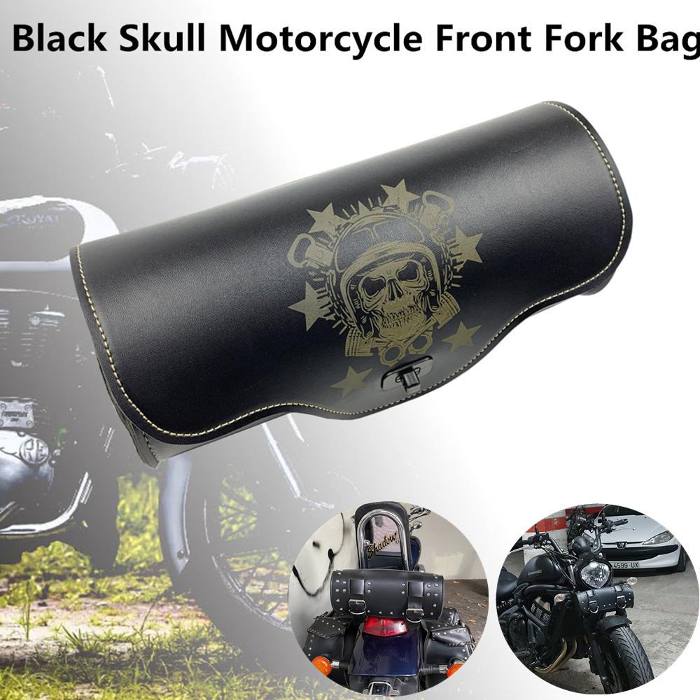 Motorcycle Fork PU Leather Travel Pouch Waterproof Tool Bags Saddle Bag Vintage Skull Tail Bag Luggage For