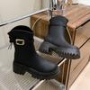Thick Bottom Women Western Cowboy Boots Fashion Belt Buckle Autumn Winter Female Back Zip Platform Shoes Mid Calf Booties