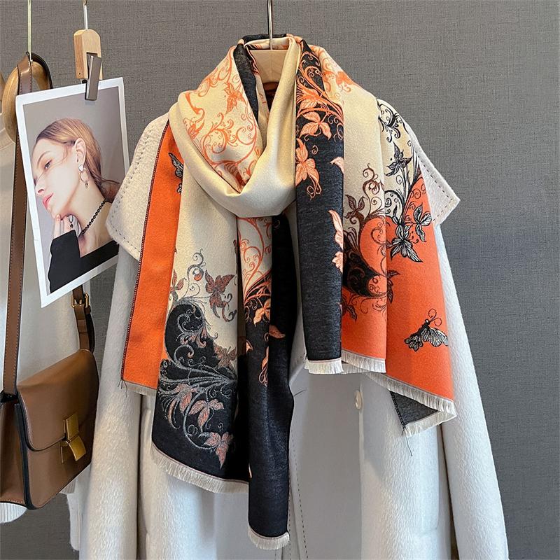 Women Winter Scarf Cashmere Pashmina Shawls and Wraps Bufandas Floral Print Warm Thick Scarves Blanket for Lady  Newpe