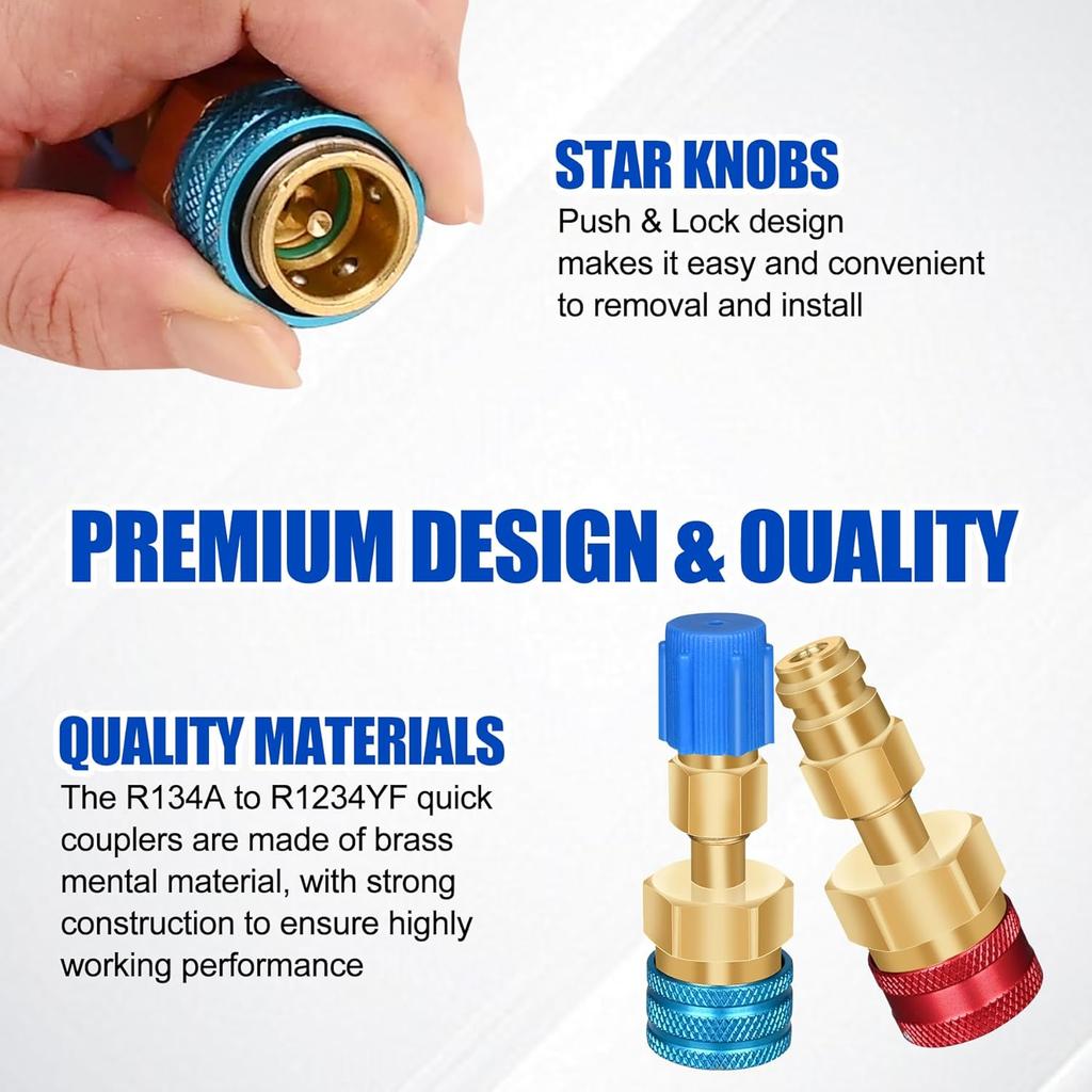 R1234yf To R134a Conversion Kit with Valve Core Removal Tool, R1234yf Adapter Kit,AC Quick Couplers High/Low Side Connectors for Automotive Air