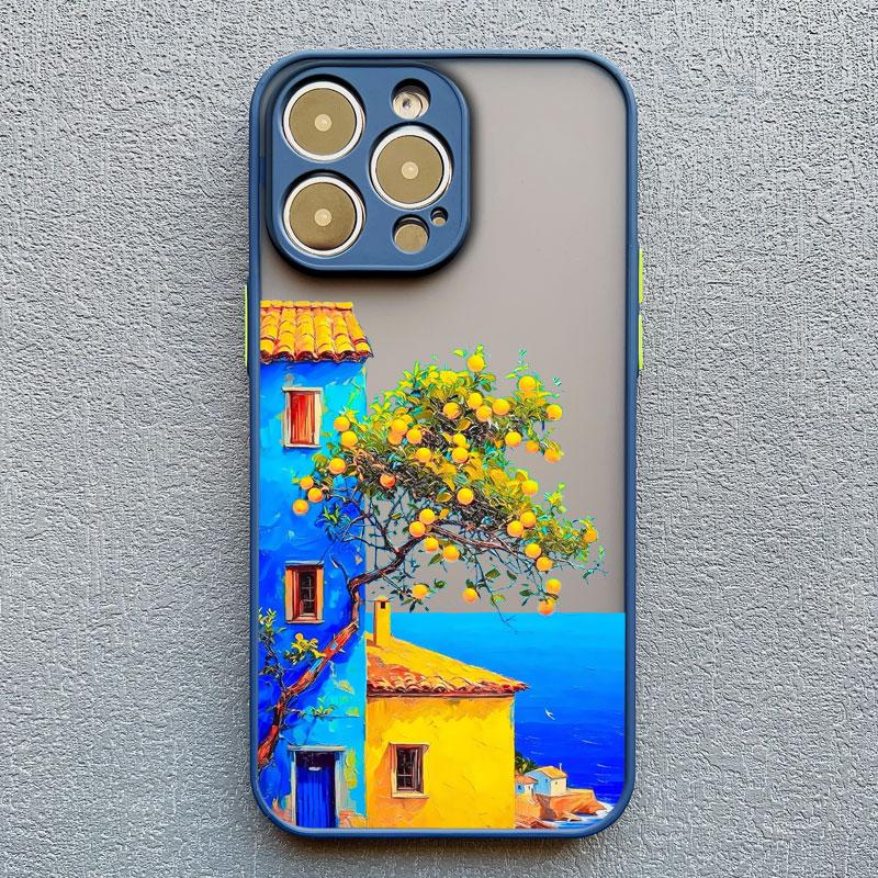 Hand Painted House scenery Phone Case For iPhone 13 12 11 Pro Max Mini 15 14 7 8 Plus Pro Max SE2 X XR XS Shockproof Matte Cover