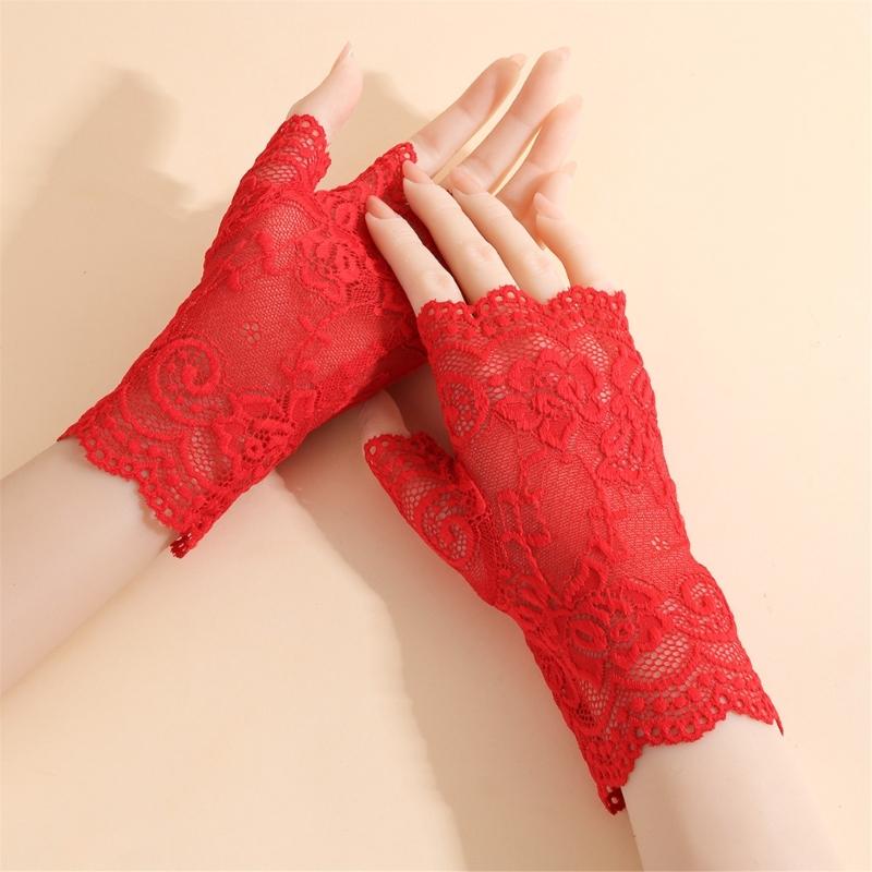 Bridal Gloves With Delicate Lace Design Half Finger Coverage Perfect For Church Outdoor Ceremonies