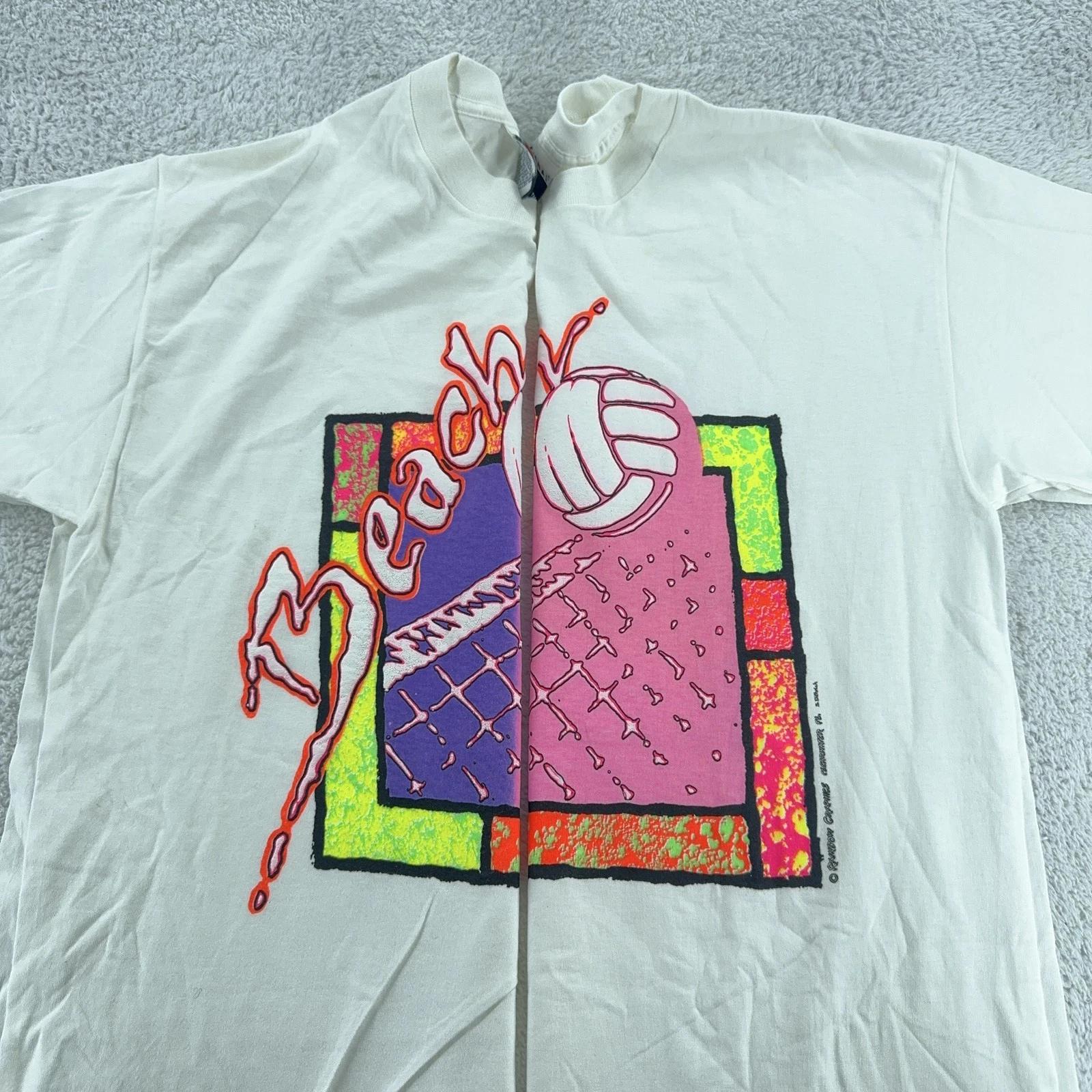 

Vintage Heat Color Changing Beach Volleyball Shirt Mens XL Surf Neon Art 90s Tee L