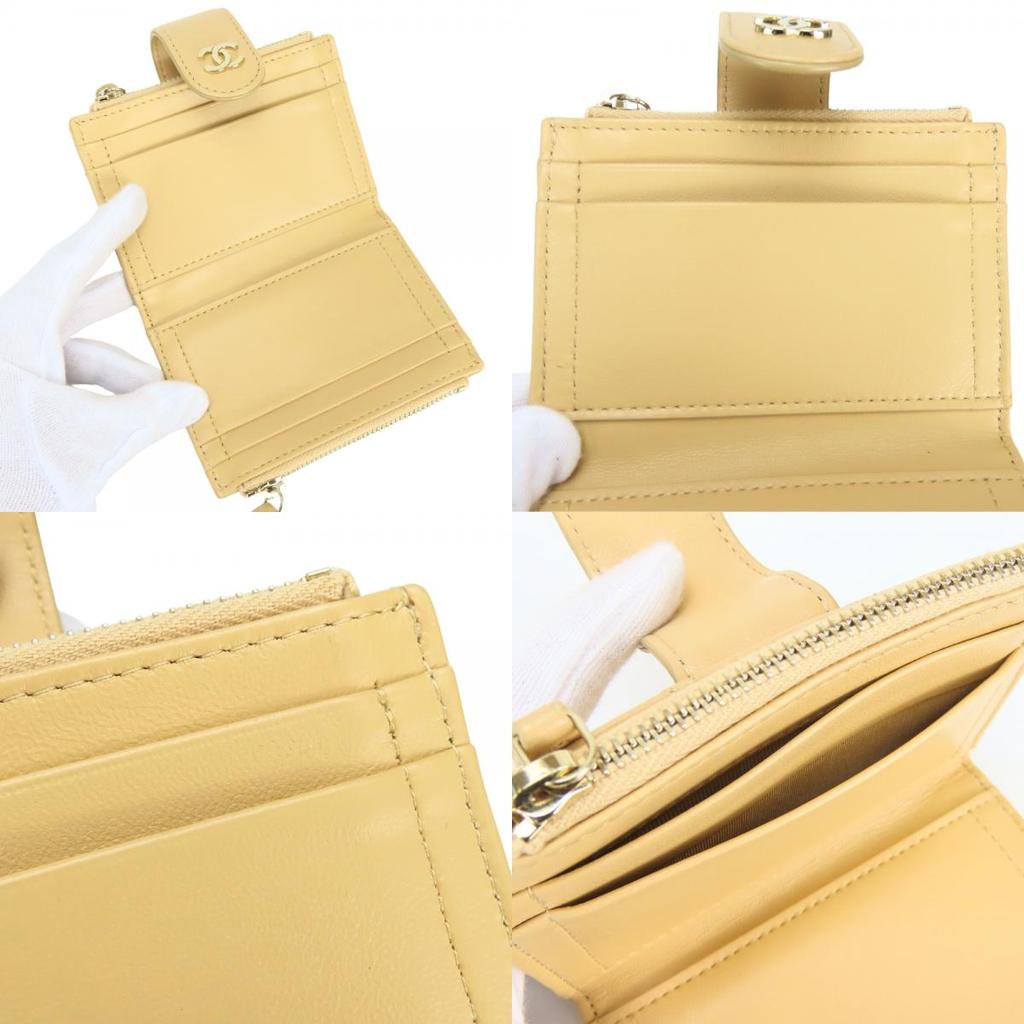 Used CHANEL Coin Case Matrasse Compact Wallet Card Case Lambskin Beige 31 Series
