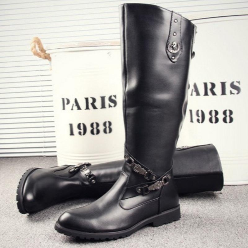 Cizme Înalte de Înaltă Calitate Cizme Lungi din Piele pentru Bărbați Cizme de Cavaler de Exterior cu Vârf Ascuțit de Modă Cizme de Motociclist de Designer pentru Bărbați Botas Hombre