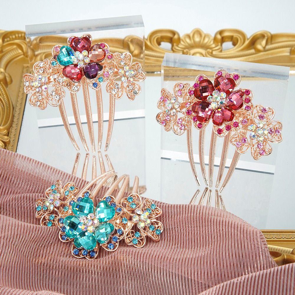 

Для девочек Цирконий волос Maker Bun Flower Женские волосы Гребень Стразы Мамы Заколки Кристалл Шпильки