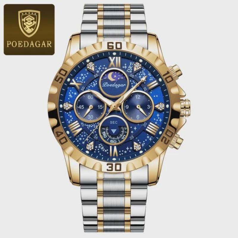 POEDAGAR Luxury Watch for Man Quartz Sports Men Watch Waterproof Luminous Stainless Steel Chronograph Watches