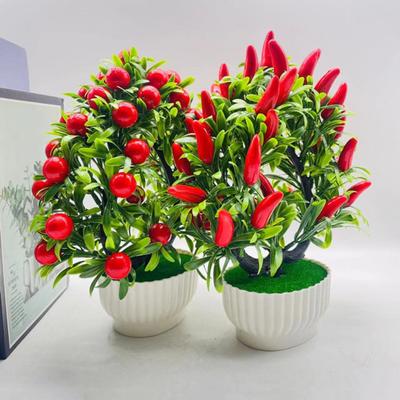 Artificial Potted Plants Realistic Love Heart Fake Fruit Tree Bonsai Green Plants Pot Decoration Home Office Table Centerpiece Faux Greenery Ornament