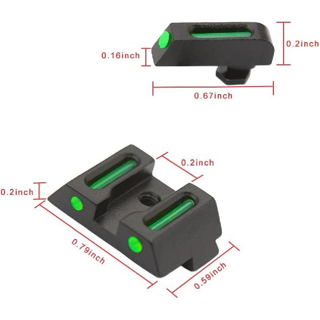 No-Tritium Fiber Optic Sights for Glock 17, 17L, 19, 22, 23, 24, 26, 27, 33, 34, 35, 38 and 39, Green Photoluminescent Outline for Outdoor