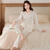 Gentle Floral Imitation Cotton Pajamas Loose Large Size Spring and Autumn Thin Long-sleeved Trousers Mother Casual Loungewear