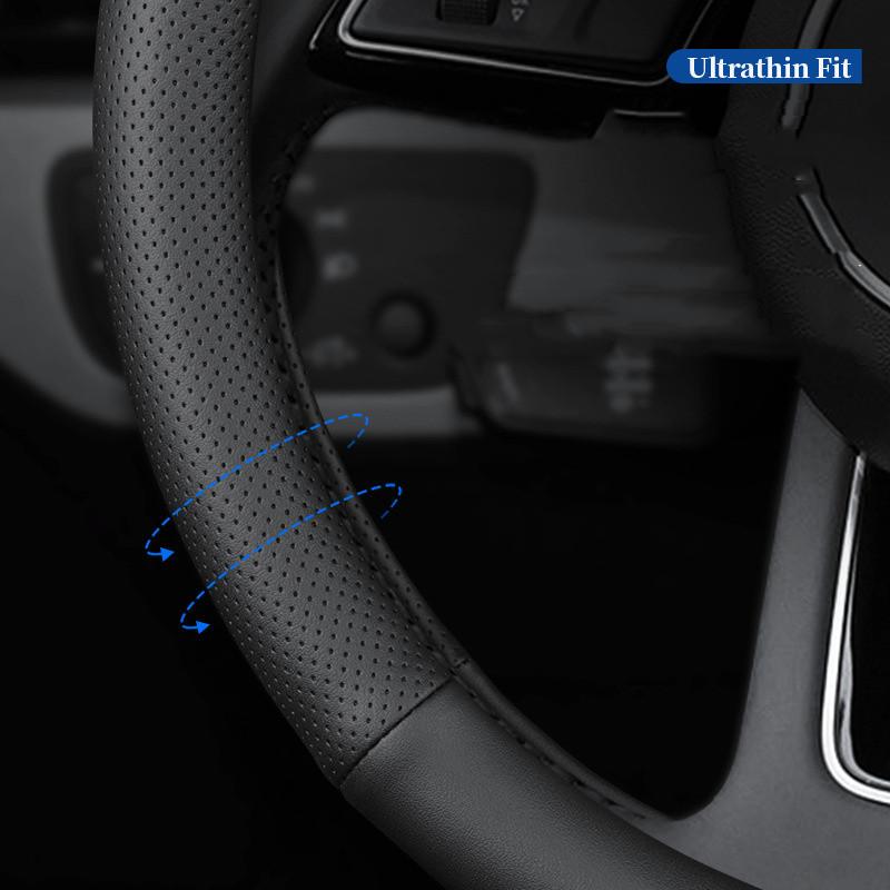 Vollleder-Abdeckung für alle Jahreszeiten Auto-Lenkradabdeckung Ultradünn Rutschfest D-Form Atmungsaktiv Auto-Lenkradschutz