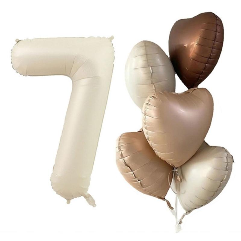 6Pcs Cream Color Number Balloon Set Beige Caramel Number 0-9 Balloon Foil Helium Ball Birthday Wedding Party Decoration