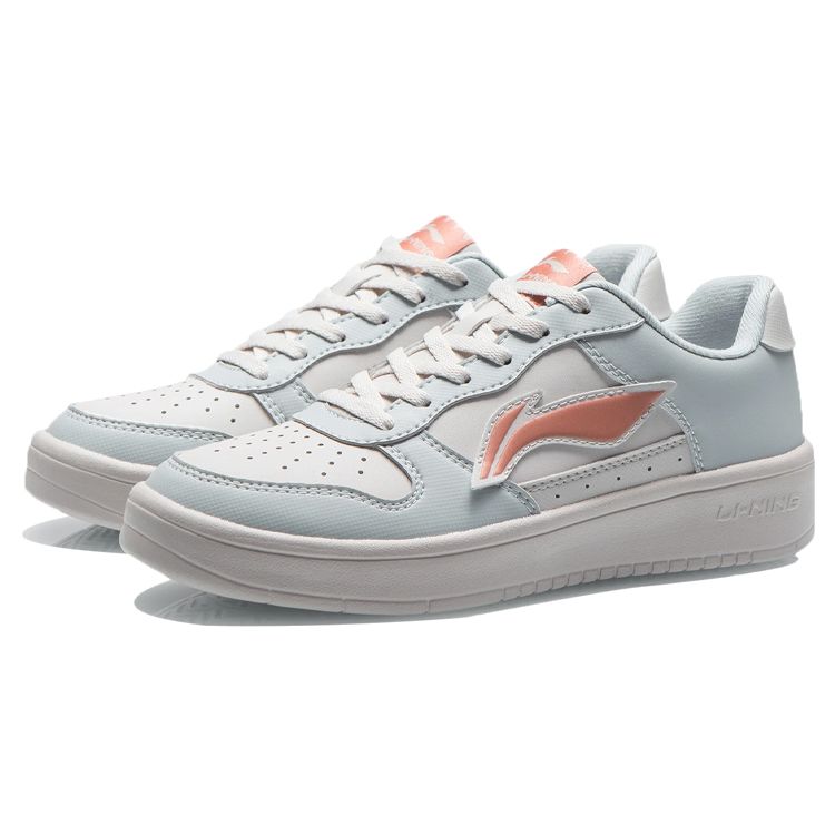 Li Ning Sports Lifestyle Series Leather Durable Breathable Low-Top Skate Shoes Women Sneaker White Blue Orange AGCQ578-6