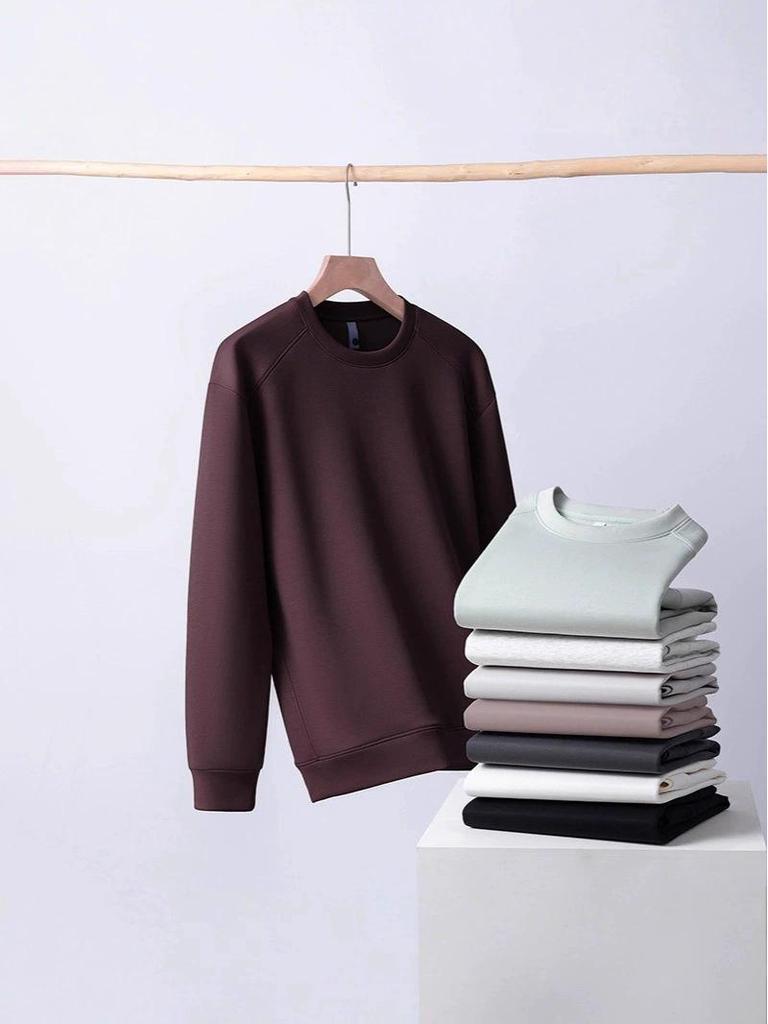 Men's Raglan Hoodie: Casual Round Neck, Long Sleeve, Plus Velvet, Thickened Base Layer for Spring, Autumn, and Winter.