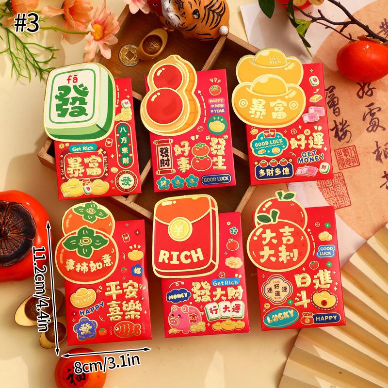 6pcs Chinese New Year Red Envelopes Cartoon Cute Snake Hongbao Spring Festival Red Packets Wedding Envelope Snake Money Packets