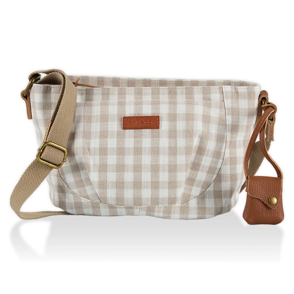 Thora Women's Gingham Check Shoulder Bag, 11915-LBE (Light Beige)