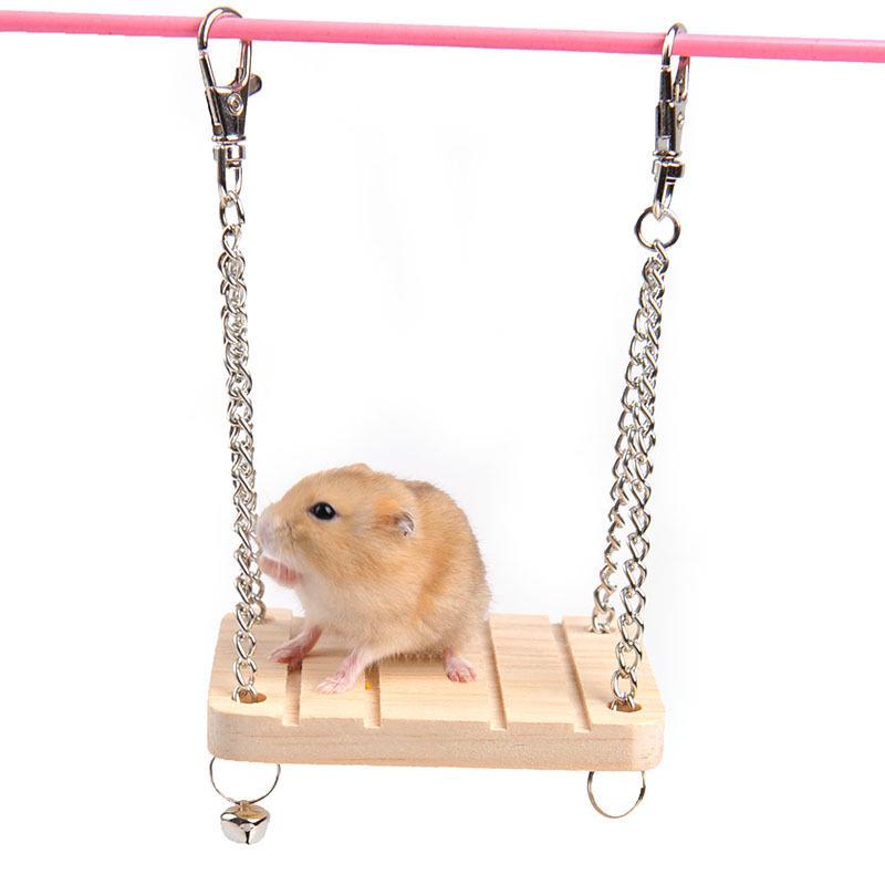 Wooden Swing Hammock & Bell Toys for Hamsters and Small Pets