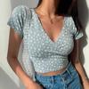 Women's Stretchy V-Neck Crop Top T-Shirt Short Sleeve Slim Fit Summer Casual Shirt