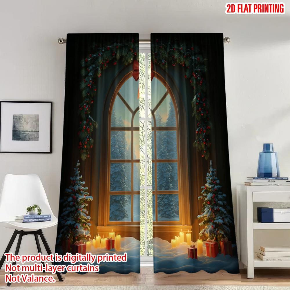 

2pcs 2D flat printing Merry Christmas Trendy Curtains Cozy Christmas Scene_a Digital Printed Polyester Drapes Party Decorations 100*130 Grommet Top 1pcs