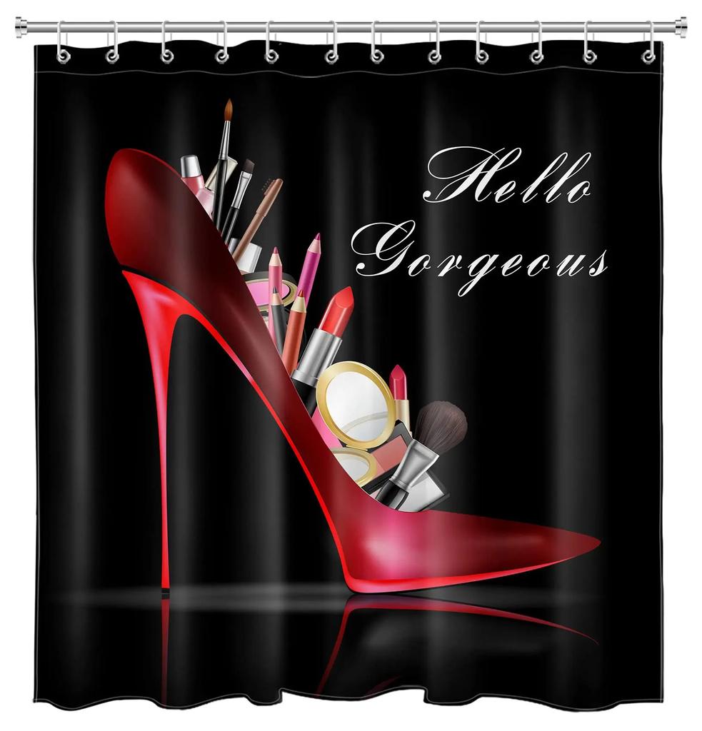 Diamonds Silver Gray High Heels Shoe Shower Curtain Modern Fashion Girl Black Bathroom Sets Waterproof Polyester Fabric