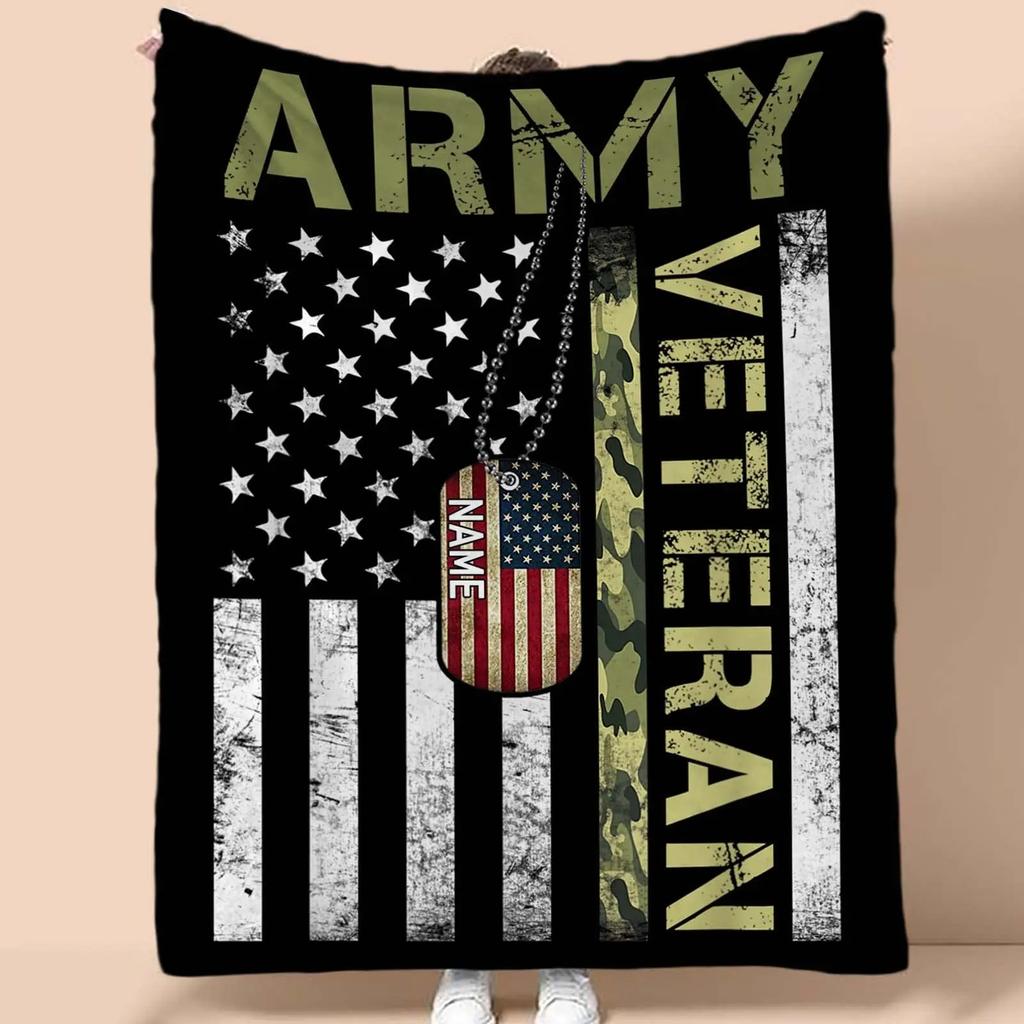 Veterans Gift Blanket, Sea, Land And Air Soldier Printed Decorative Flannel Blanket